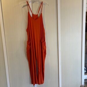 Orange Solid Sleeveless Wide Leg Jumpsuit Romper Pockets Plus Size XXL‎